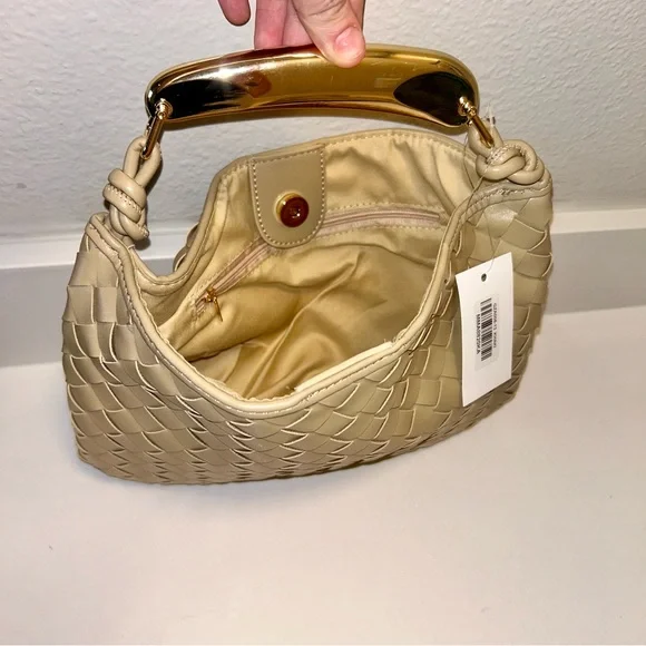 New You and Me Tan Woven Leather Handbag - Picture 3 of 5